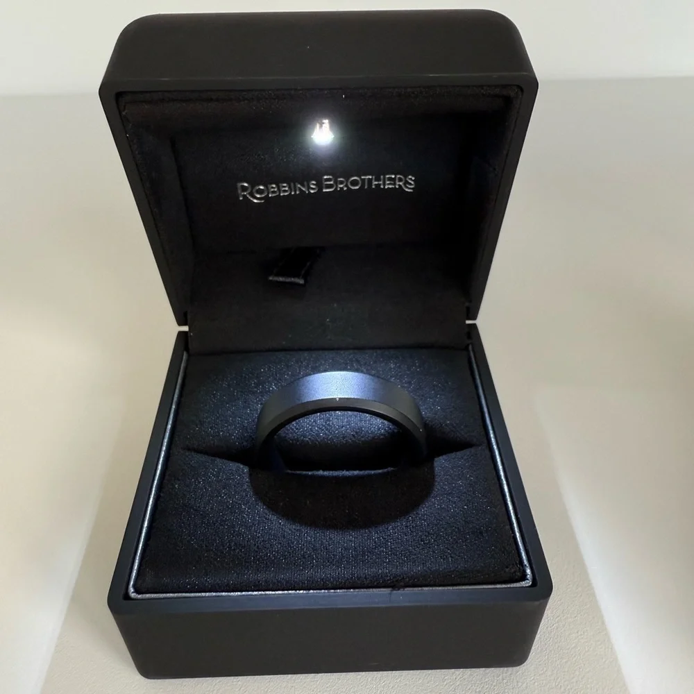 Tungsten Raw Black Beveled Edge Wedding Band